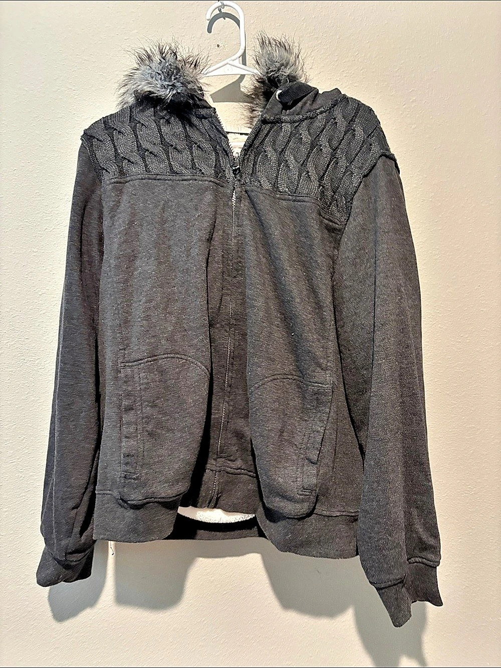 Green tea Hooded Jacket with Faux Fur Trim